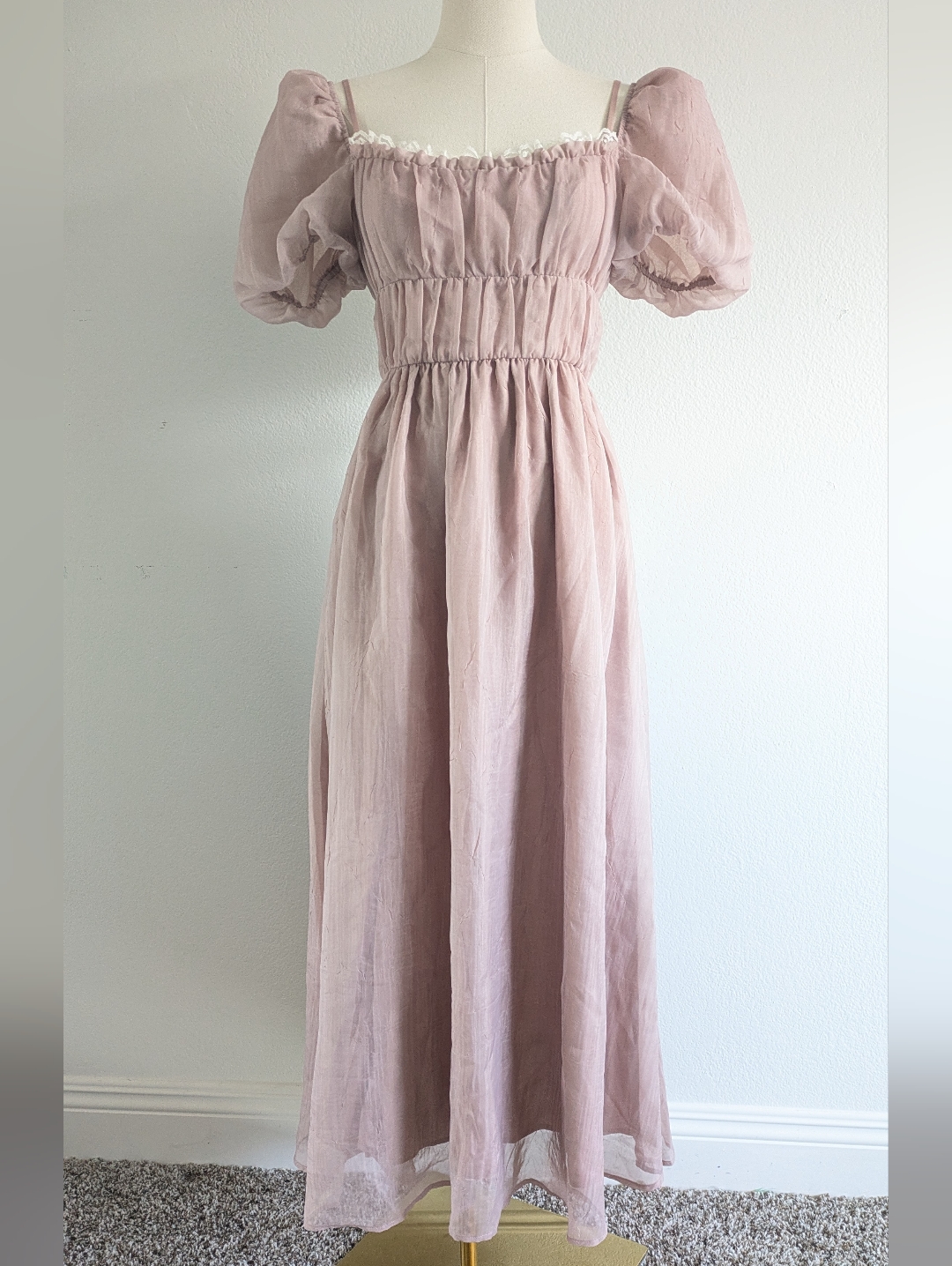 Reformation Mayme Dusty Rose Puff-Sleeve Maxi Dress
